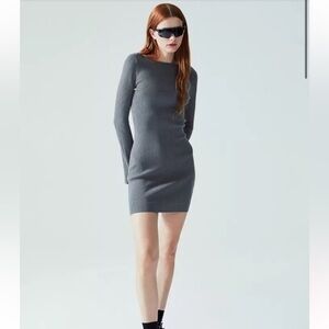 H&M Divided Grey Rib-Knit Bodycon Sweater Dress, Large